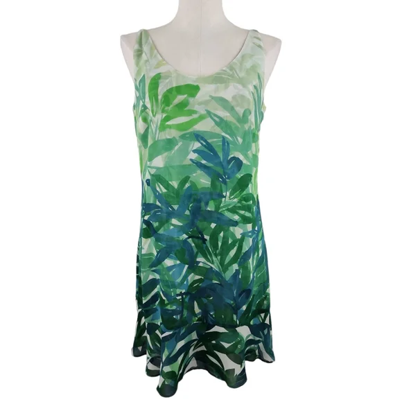 cabi green leaf dress CAbi Faux Wrap Dress Sz S Womans Green Leaf 3/4 Sleeve Elastic Waist Style #280